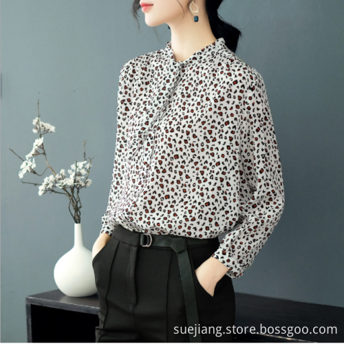 Women Long Sleeve Casual Loose Wear Chiffon Top